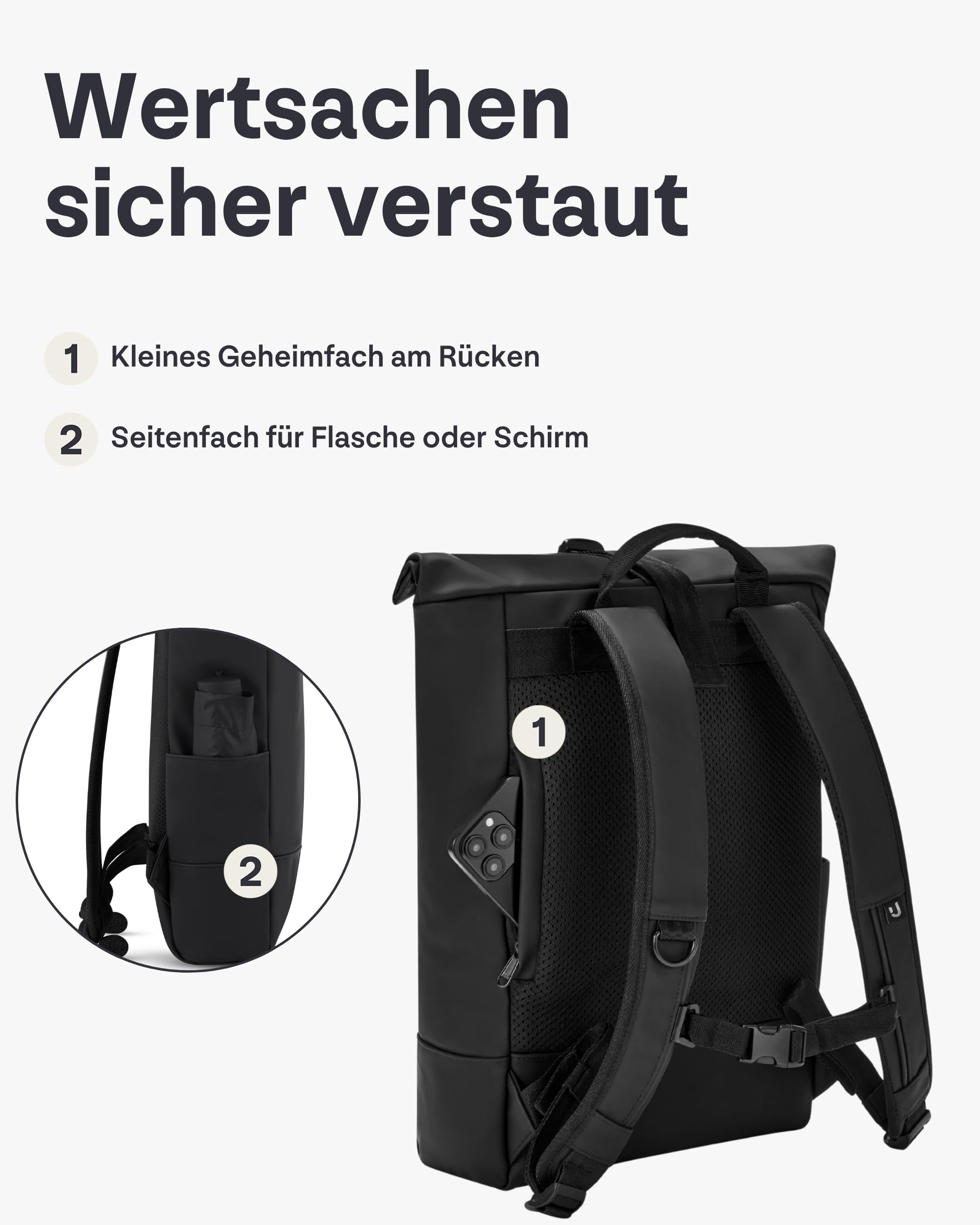 Johnny Urban Rucksack Damen & Herren - Harvey Medium - Rolltop Mit Laptopfach für Uni Business City - 15L - Matte PU Beschichtung - Wasserabweisend