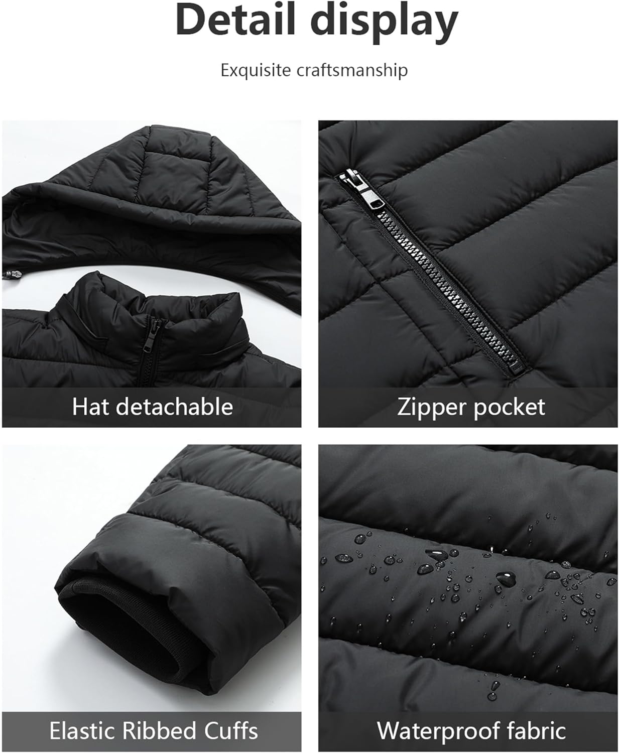 ZENOVIX Men’s Quilted Down Coat Puffer Jacket | Lightweight, Waterproof, Windproof, Detachable Hood, Warm for Winter Travel - Image 5