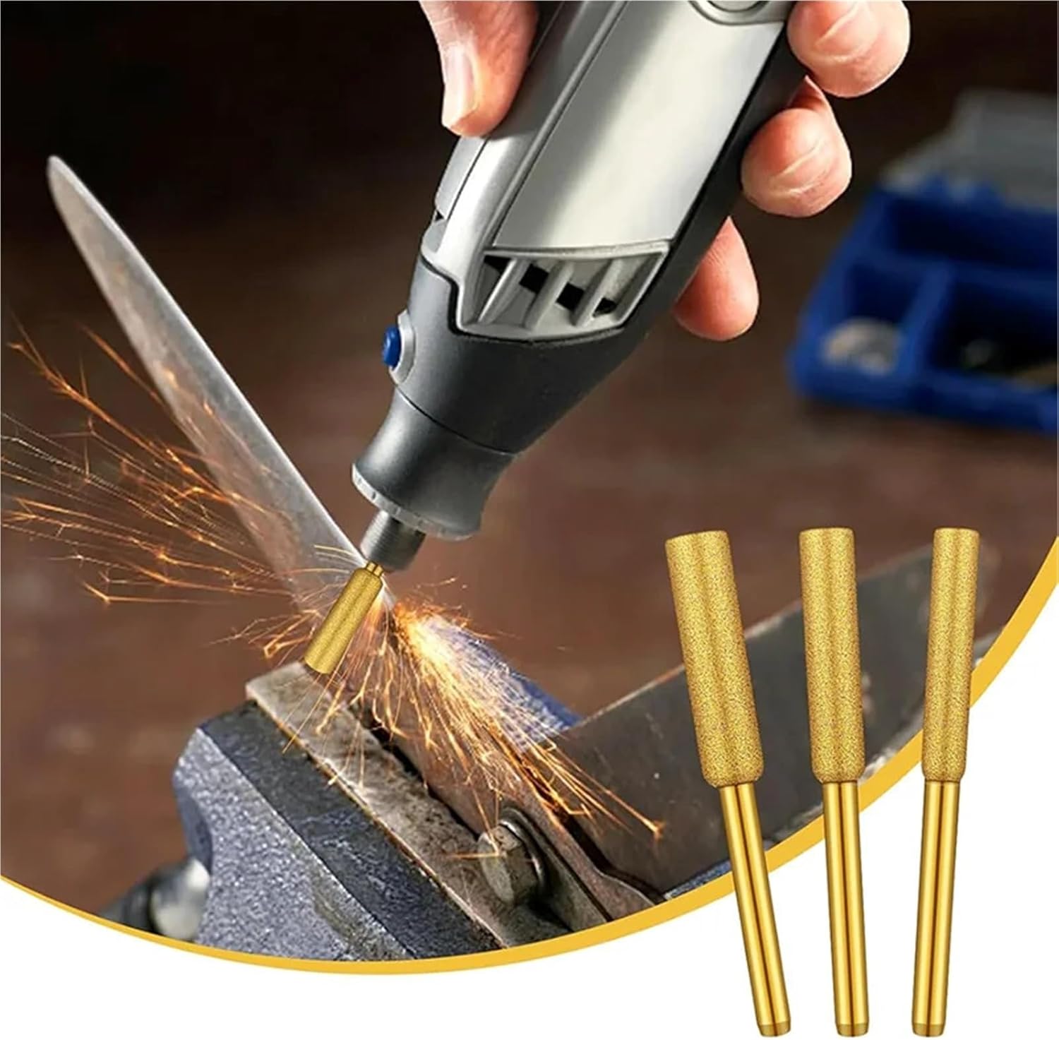 Chainsaw Sharpener Bits 20 Pcs Diamond Chainsaw Chain File High Hardness Burr Grinding Stone Sharpening Kit Coated Corundum Sharpener Head(Silver 4mm)