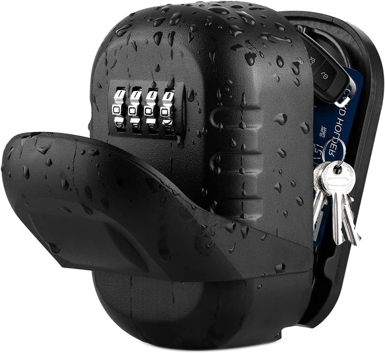 Key Safe Lock Box for Outside, House Wall Mounted Key Storage Box with 4 Digit Resettable Combination Code Secure Hide Keys with Mounting Kit & Waterproof Cover (Black)