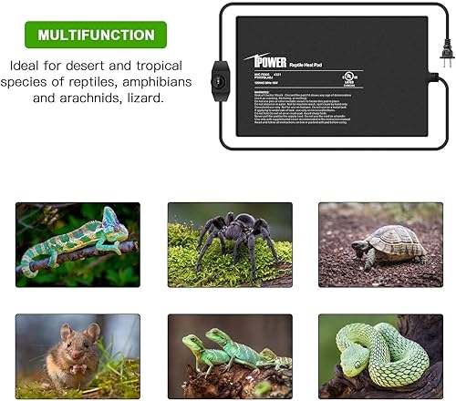 Vista 117 de iPower Almohadilla de calor para reptiles de 8 x 18 pulgadas, calentador de terrario para tortugas, lagartos, ranas y otros animales pequeños