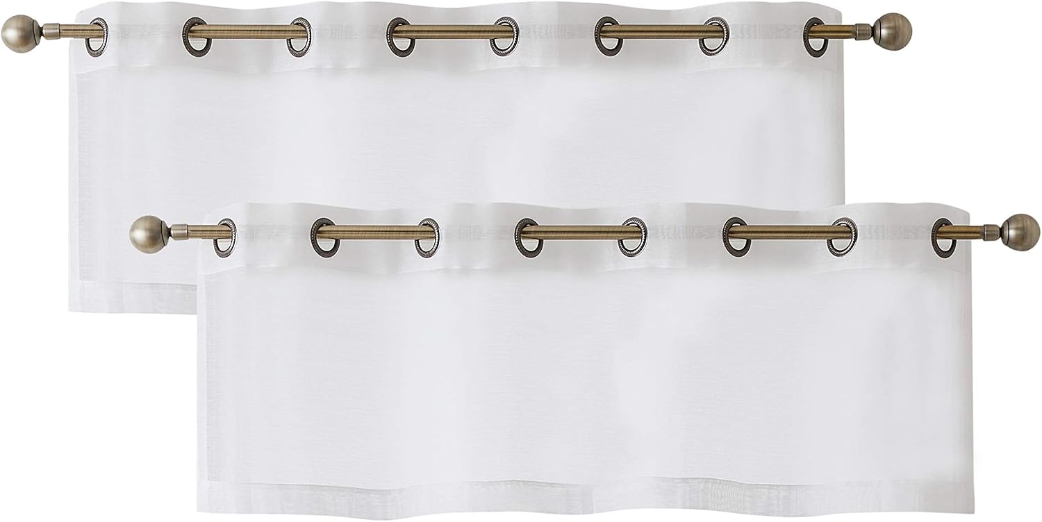 HLC.ME 2 Piece Premium Sheer Voile Window Grommet Short Curtain Valance for Bathroom & Kitchen - 54 W x 18 L inch Long - White