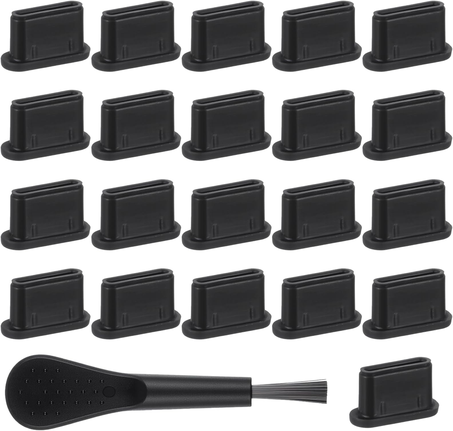 20Pcs USB C Dust Plug with Plastic Cleaning Brush, Black Type C Charging Port Anti Dust Cover, Silicone Anti Dust Plug, Charging Port Protectors for Most TypeC Mobile Phone and Devices