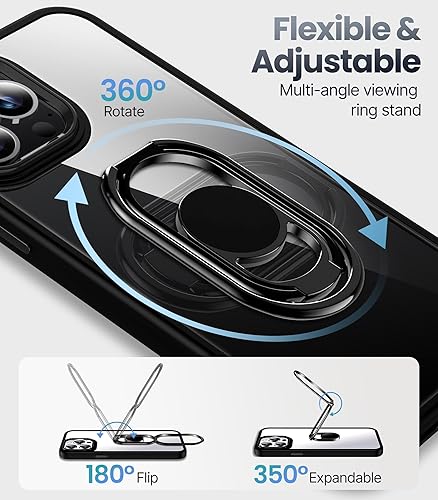 Miniatura 3 de Shields Up Funda para iPhone 15 Pro con soporte, funda transparente con soporte de doble anillo ajustable y plegable a prueba de golpes para iPhone