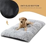 Dog Beds for Large Dogs, Plush Dog Crate Bed Fluffy Cozy Kennel Pad for Sleeping &Ease Anxiety, Washable Pet Mats with Anti-Slip Bottom for Large Dogs, Grey