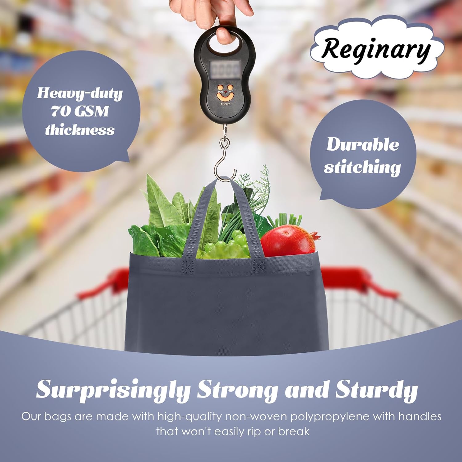 Reginary 100 PCS Reusable Totes Bags - Non Woven Grocery Handle Bags for Shop Events & Retail Store(Dark Gray) - Image 7