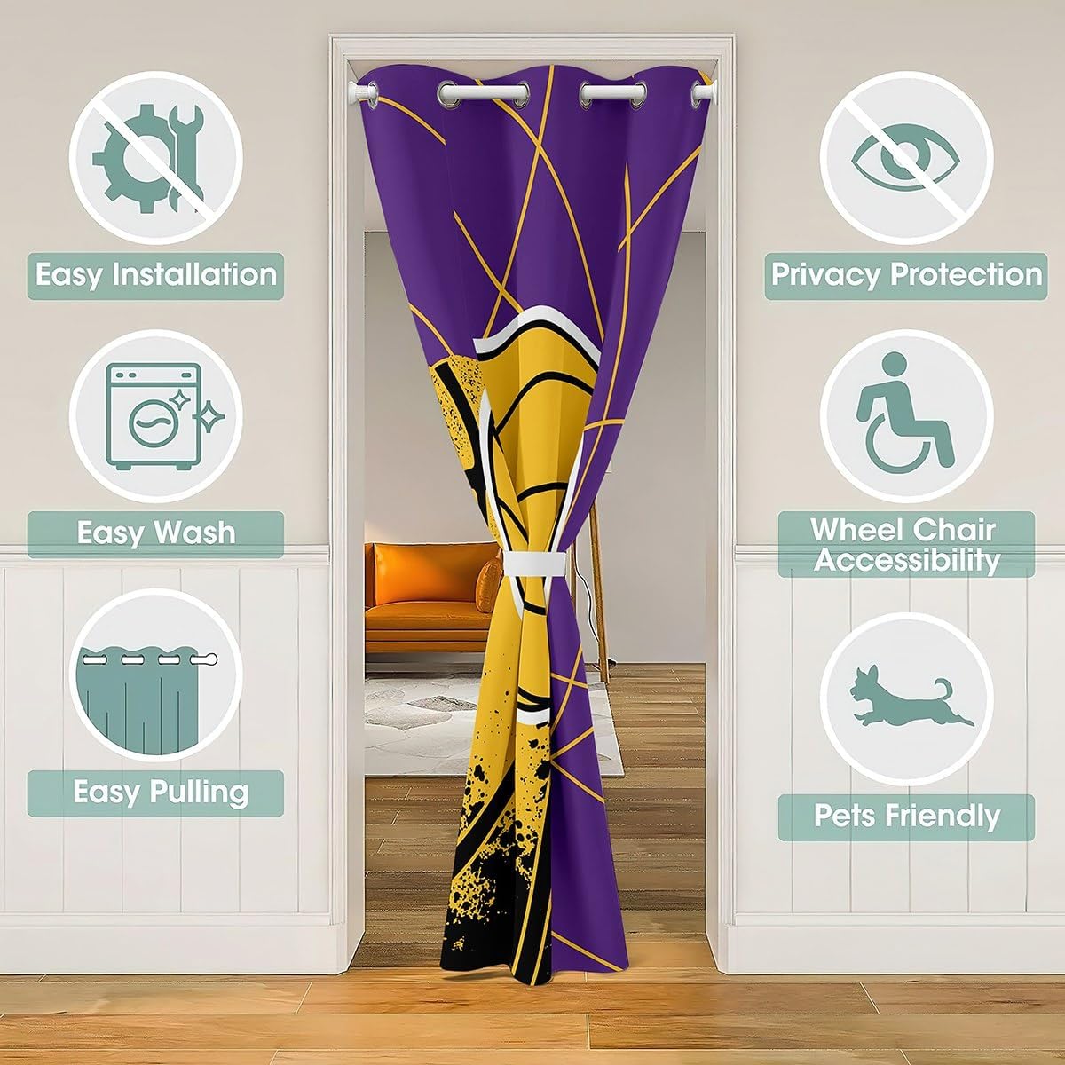 jejeloiu Basketball Teams Door Curtain for Doorway Privacy Gaming 42" x 80" image 3