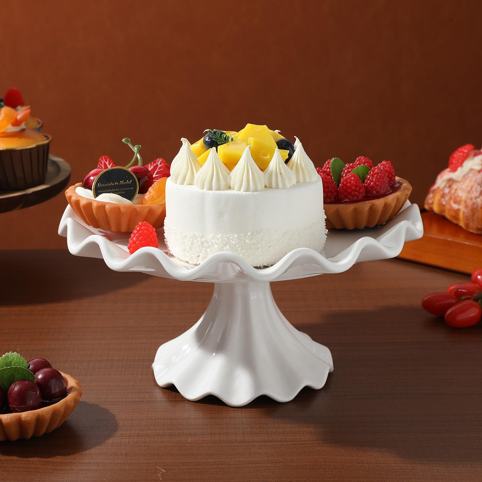 Soporte de Cerámica para Cupcakes Base Resistente y Borde Ondulado, Pedestal Elegante y Estable para Exhibición de Postres en Bodas y Fiestas