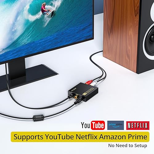 Miniatura 6 de PROZOR Convertidor de audio digital a analógico de 192 Khz compatible con convertidor óptico a RCA de 5.1 canales con anillo magnético, cable de