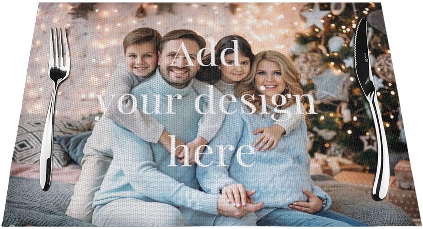 Personalized Dining Table Placemat with Photo/Text/Logo, Custom Placemats with Photo Text Set of 6, Design Your Own Washable Table Place Mat for Kitchen Dining Table 12 x 18 Inches