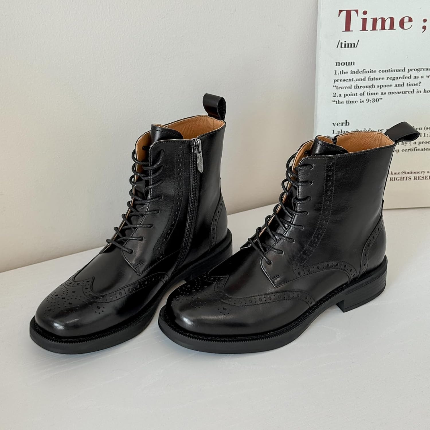 BEAU TODAY Wingtip Ankle Boots for Women Leather Brogue Oxfords Fashion Lug Sole Combat Boots Lace Up Vintage Winter Shoes for Women - Image 3