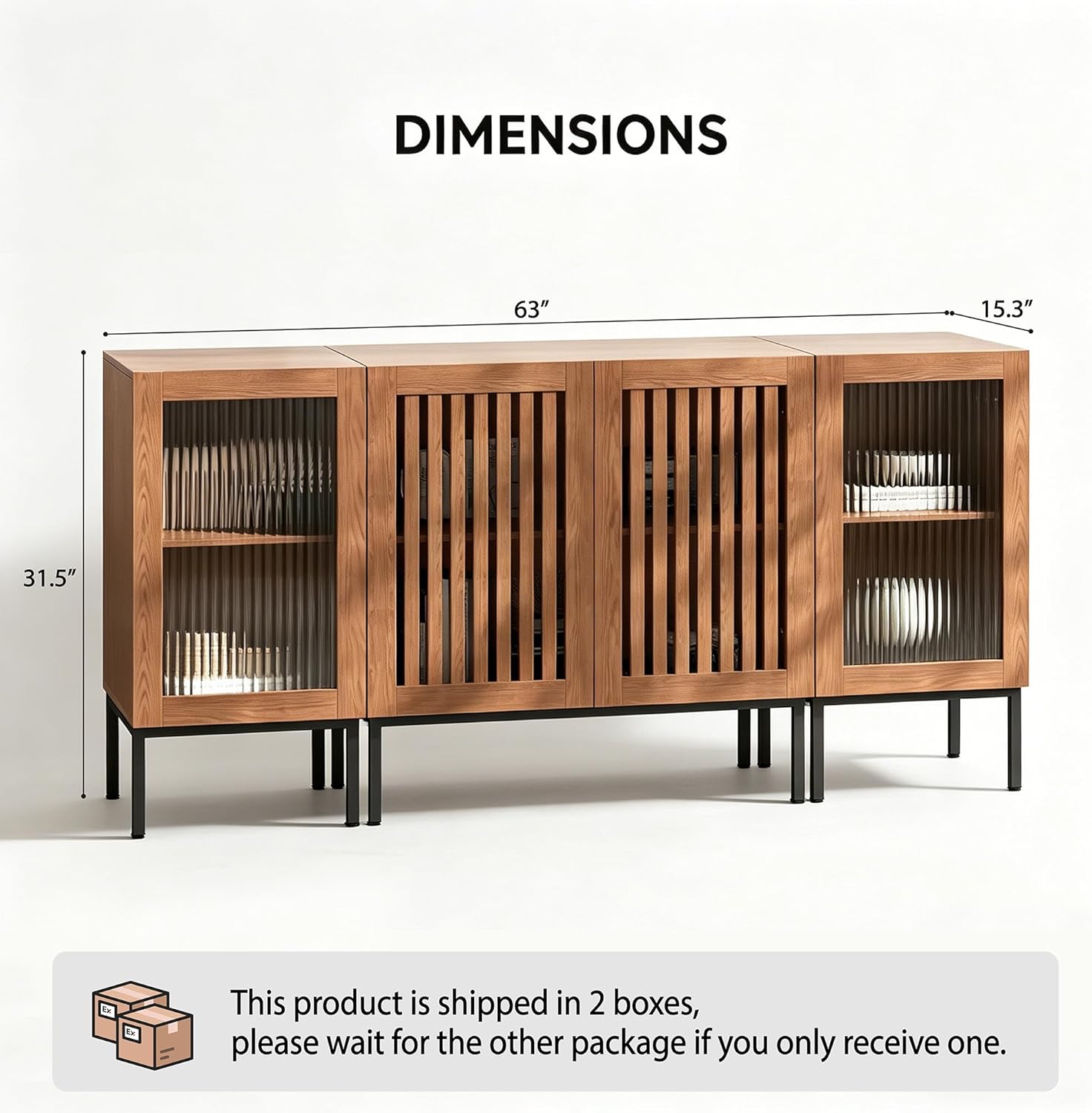 BVIUNTWO Modern TV Stand for TVs up to 70 Inch, Entertainment Center TV Console with Storage Cabinets and Glass Doors, Media Console for Living Room, Brown