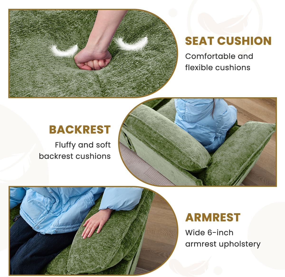 83" Cloud Loveseat Sofa, Modern Down Comfy for Living Room, Loveseat Sofa with Chenille Fabric and Double Cushion, Love Seat Deep Seat Oversized Seats with 2 Pillows for Bedroom, Green