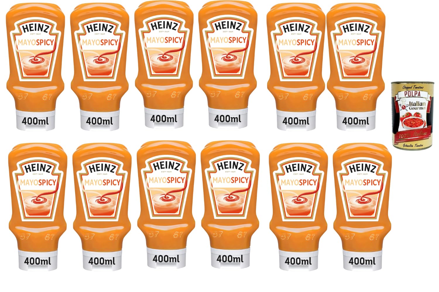 Italian Gourmet – Mayo Spicy Sauce 12×400 ml | Pikante Mayonnaise für Burger, Pommes, Sandwiches, Wraps, Hotdogs & Snacks, cremig & würzig + Italian Gourmet Polpa