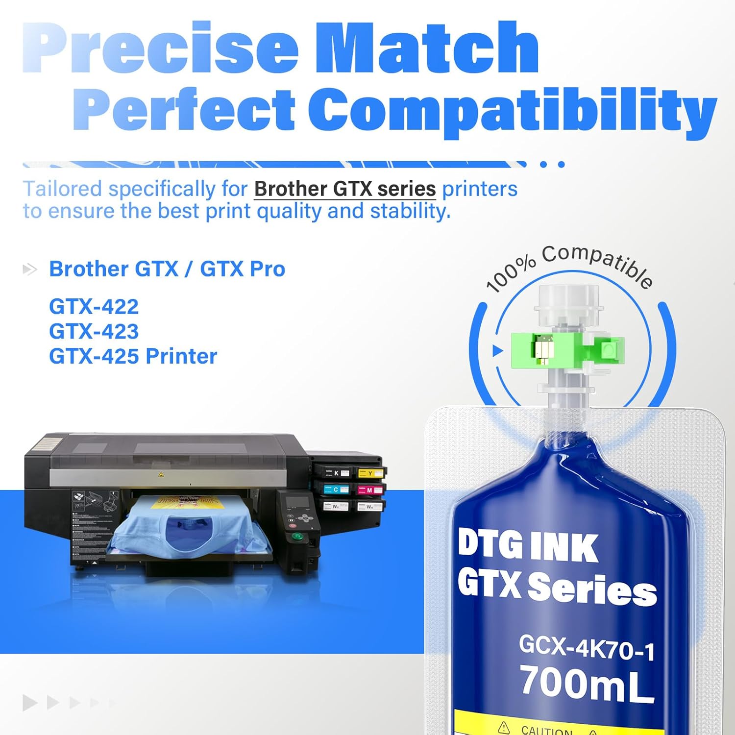 DTG Textile Ink Bag Cyan (with Chip) 700ML Direct to Garment Printing for Brother GTX GTX Pro GTX-422 GTX-423 GTX-425 Printer