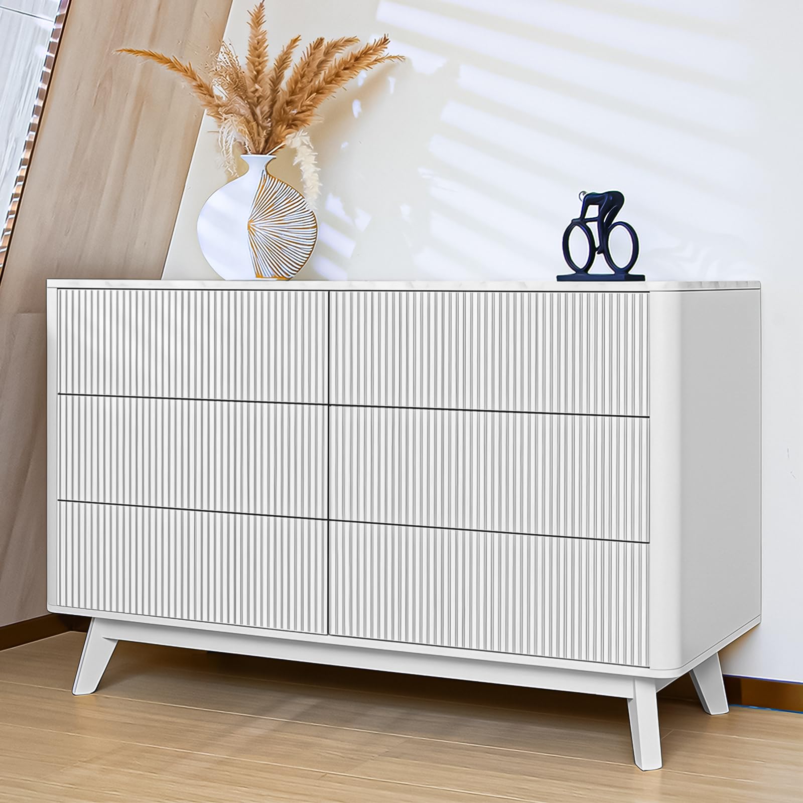 Amazon.com: Airynee Fluted 6 Drawers Dresser for Bedroom,52" Wide Handleless Chest of Drawers with Faux Marble Top, Wooden Dresser TV Stand, Wood Drawer Organizer for Living Room, Hallway, White : Home & Amazon.com: Airynee Fluted 6 Drawers Dresser for Bedroom,52" Wide Handleless Chest of Drawers with Faux Marble Top, Wooden Dresser TV Stand, Wood Drawer Organizer for Living Room, Hallway, White : Home &