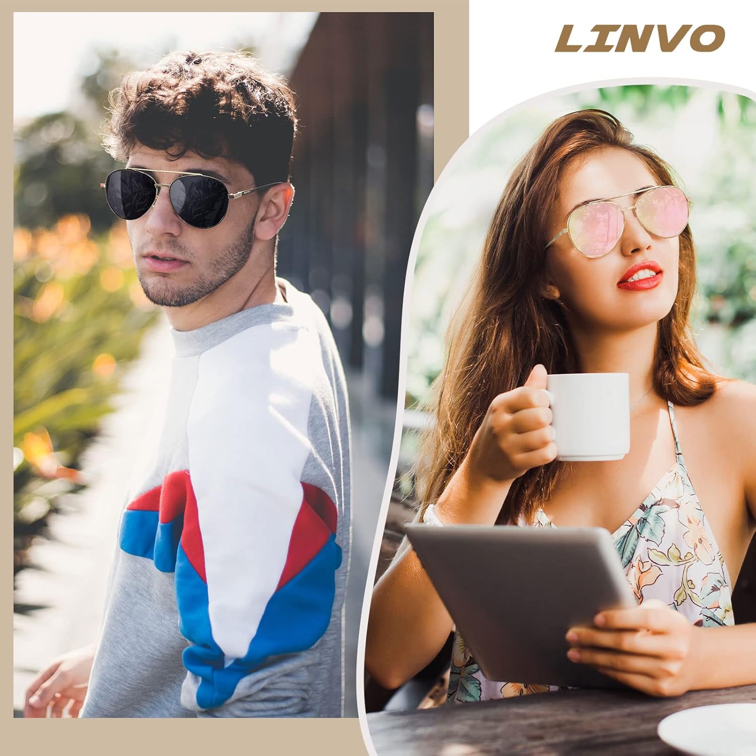 Miniatura 2 de LINVO Polarized Pilot Sunglasses for Men Women,Driving Sun Glasses Metal Frame UV400 Protection