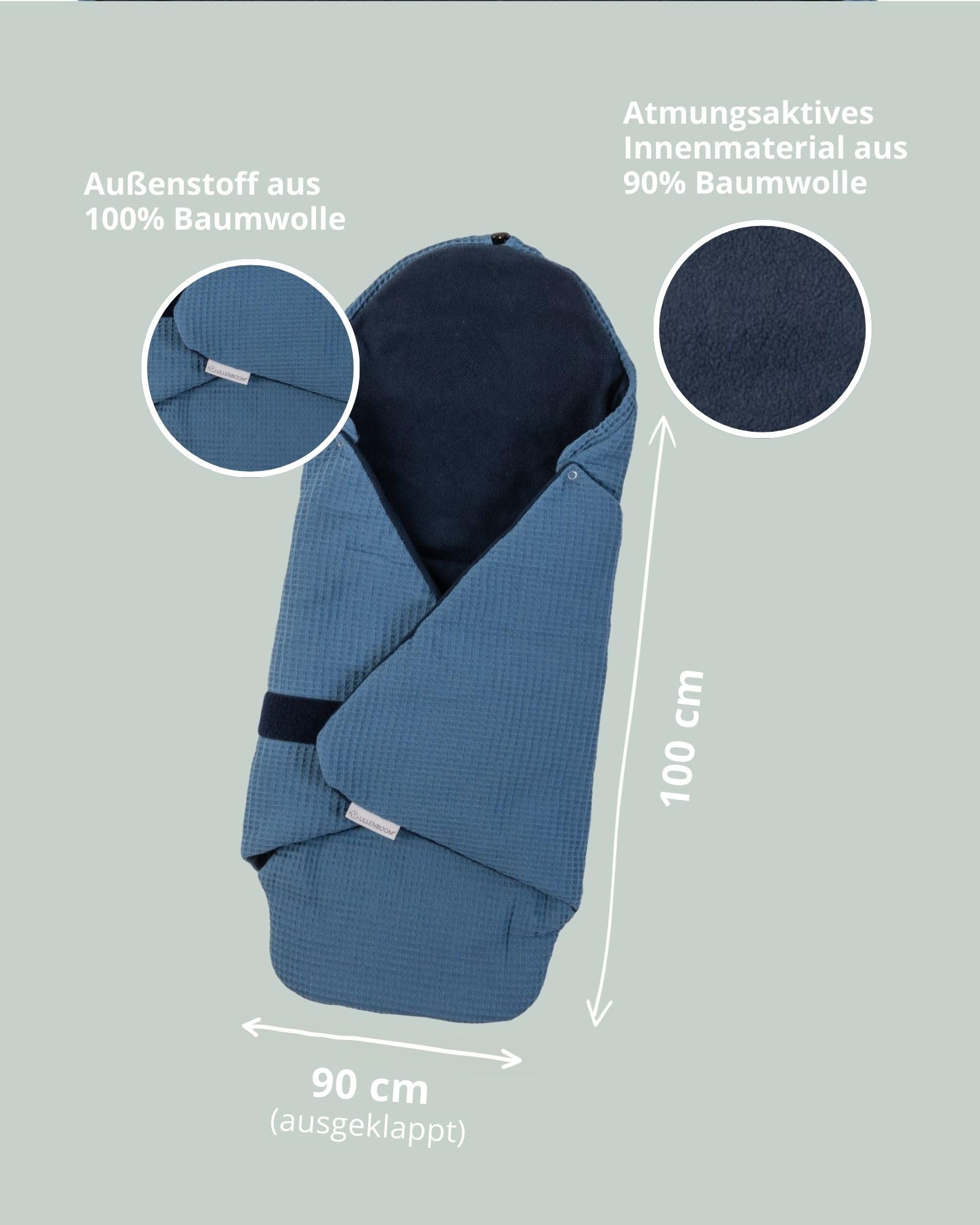 ULLENBOOM Coperta in cotone per neonato, copertina avvolgente bebè per ovetto e passeggino, 0-9 mesi | Waffle piqué blu