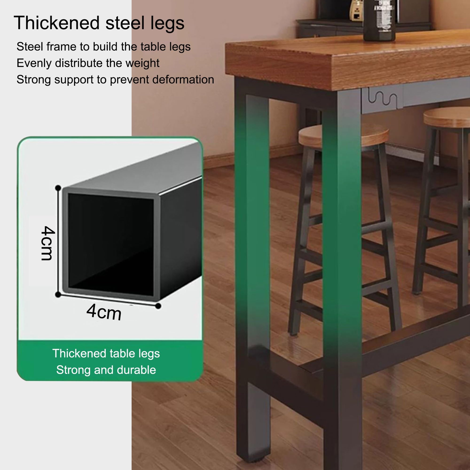 Tavolo alto da bar, rettangolare, in legno massello, per ristorante, caffetteria, casa, cucina, bar, bar, altezza mobili (100 x 40 x 105 cm / 39x16x41in)