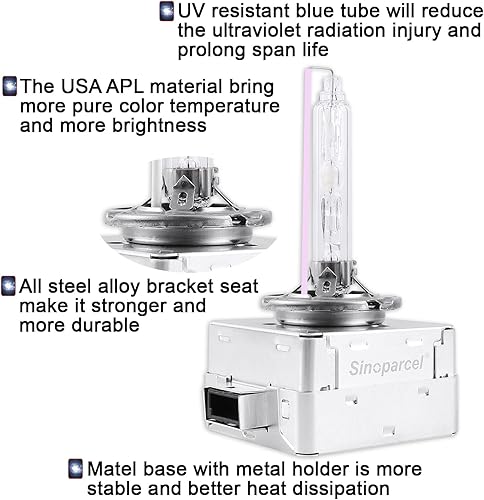 Miniatura 5 de Sinoparcel D3SD3R - Bombillas HID de xenón para faros delanteros, 10000 K, 35 W, luces de repuesto de haz alto y bajo, 2 años de ancho, paquete de 2