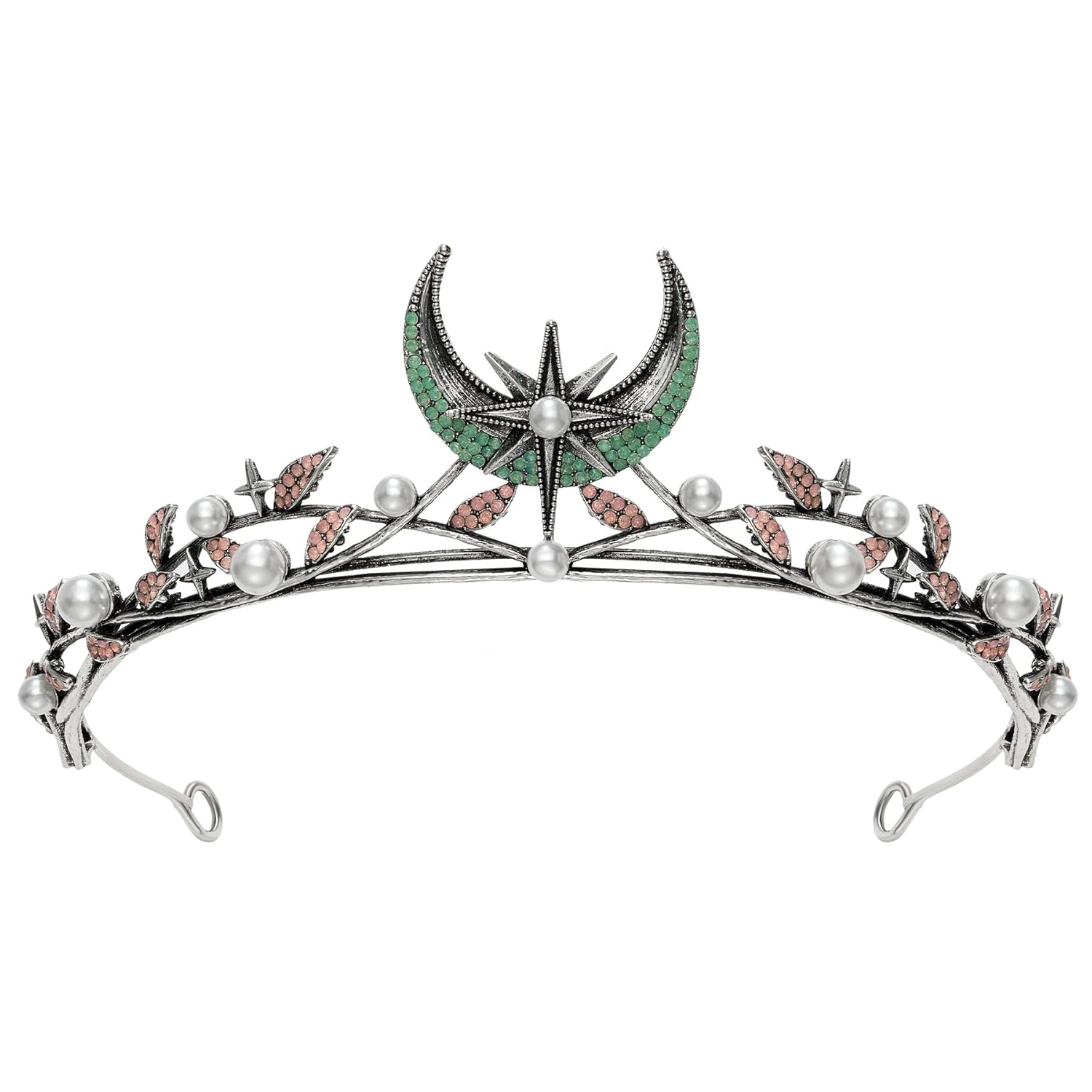 SWEETV Celestial Witch Crown for Women, Gothic Queen Crowns, Womens Dark Tiara Headband, Tiaras for Cosplay, Headpiece Hair Accessory for Halloween Prom Cosplay, Luna Oblivion