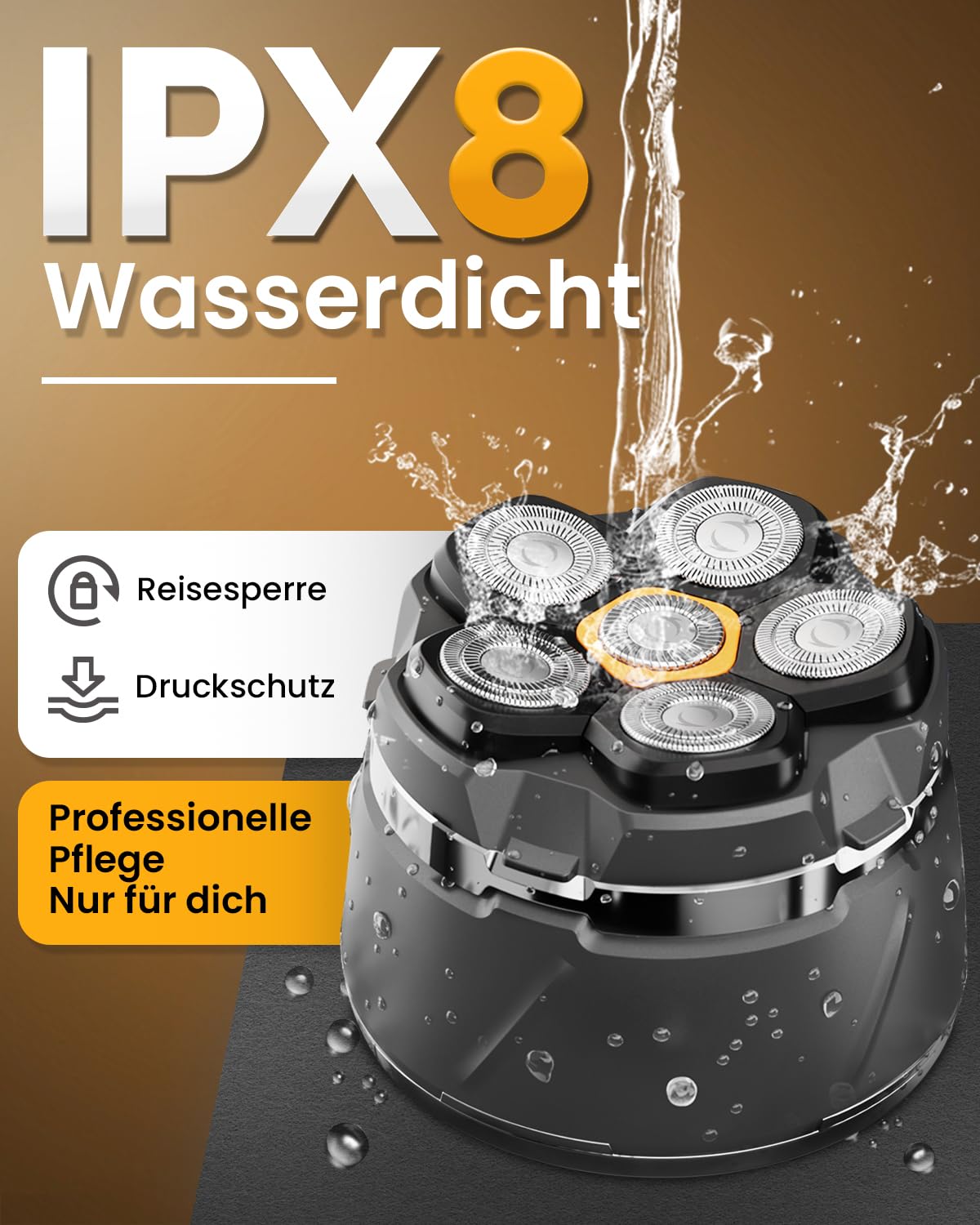 Glatzen Rasierer Herren, 2026 Verbessert IPX8 Wasserdicht 6D Flexibler Glatzenrasierer, Magnetische Schwebender Kopf, Nass und Trocken Glatzen Rasierer mit LED Anzeige, USB-C Kopfrasierer Glatze
