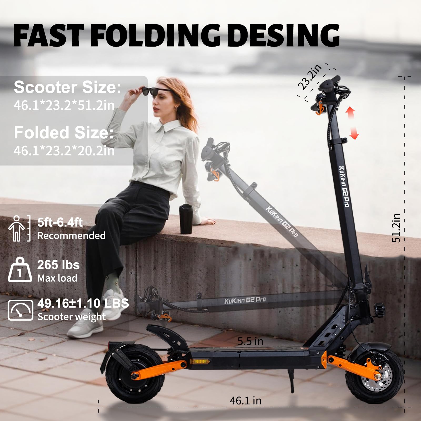 Kukirin E-Scooter mit Straßenzulassung für Erwachsene, Reichweite 35 Meilen, Doppelfederung, faltbar, 9 Zoll Reifen, Lenkerhöhe verstellbar, max. 20°, 120kg Tragkraft,ideal für Stadt & Offroad Pendeln