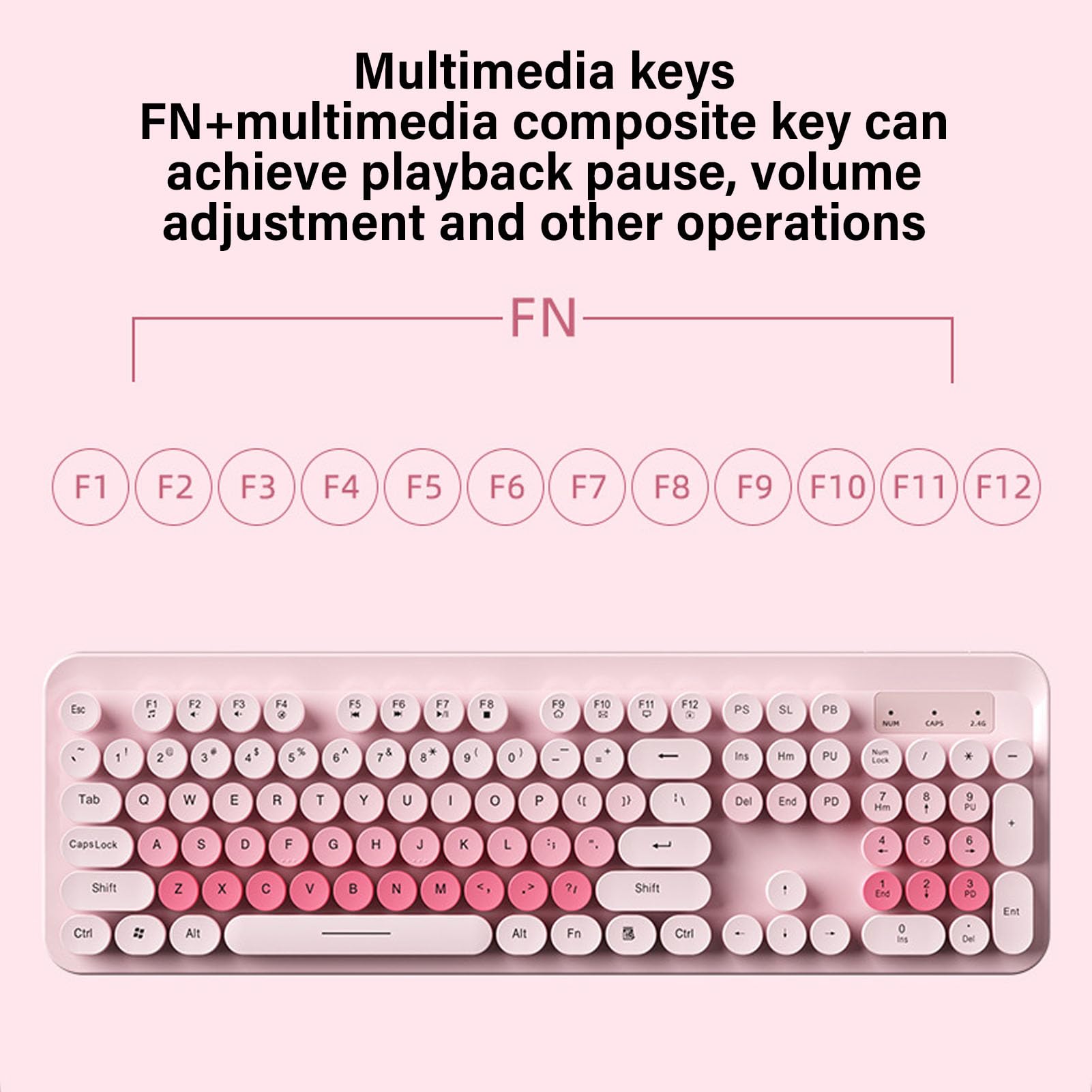 Teclado y Ratón Inalámbricos con 104 Teclas (Pink)