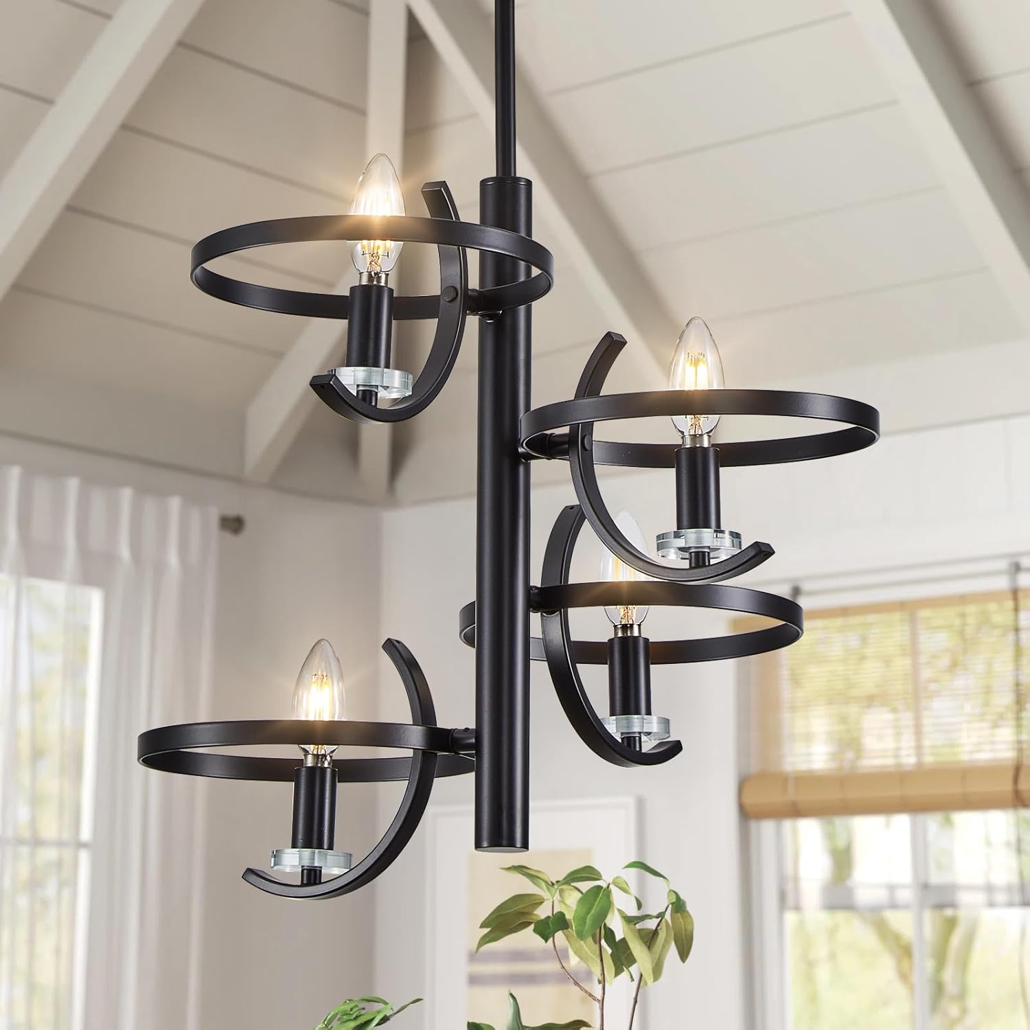 Modern Black Chandelier for Dining Room, Farmhouse Black Candle Chandeliers Pendant Lights for