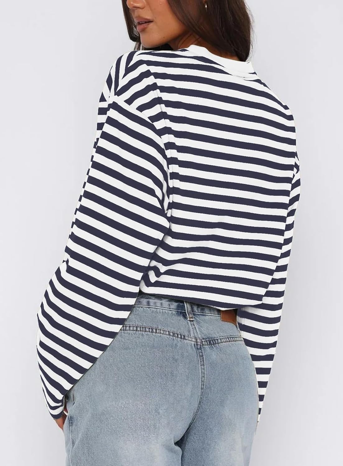 Orchidays Women’s Striped Loose Fit Long Sleeve Sweatshirts Crewneck Color Block Drawstring Pullover Tops - Image 2