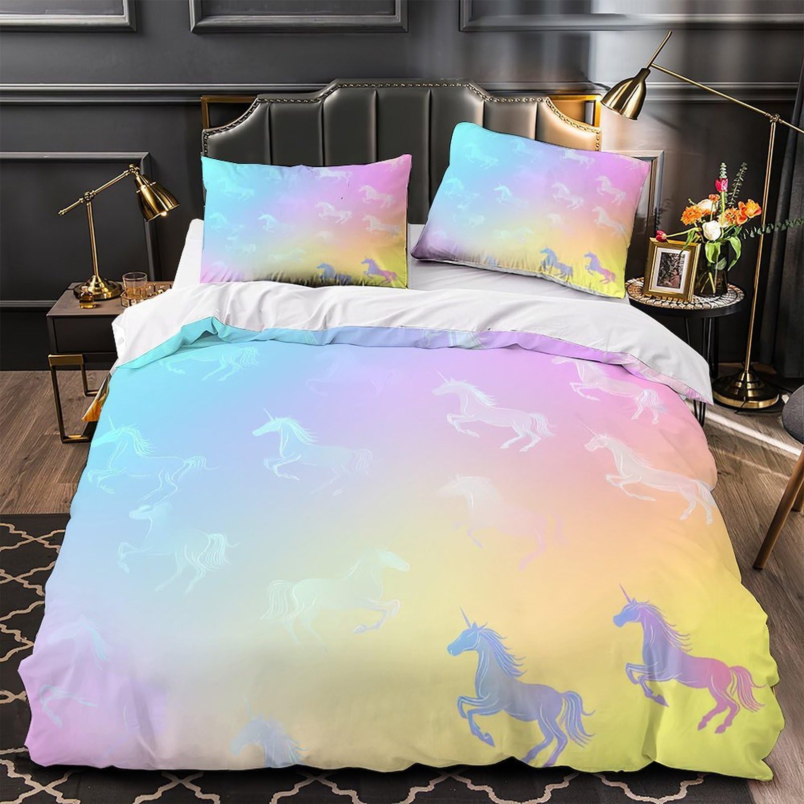 Housse de couette licorne pour lit double 200x200 idéale chambre fille ado