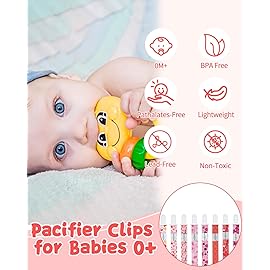 babygoal Baby Heart Pacifier Clips, 8 Pack Binky Paci Holder Clips Fits for Most Pacifier, Binkies and Valentine\'s Day Gift 8PB31-B