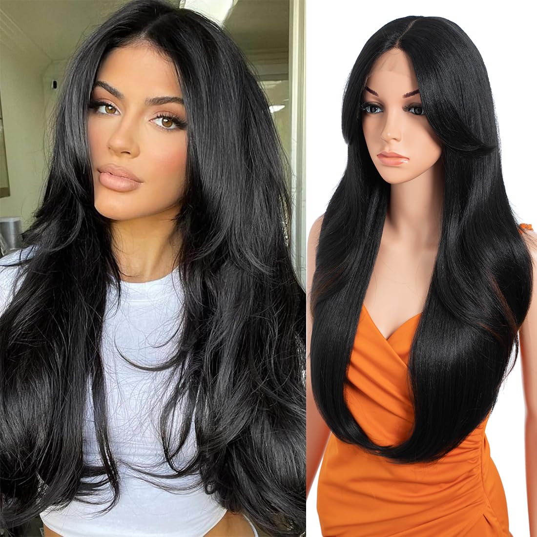 Noble star Lace Wigs Long Wavy Wigs 26" Shoulder Length Heat Resistant Synthetic Lace Front Wigs for Women with Bangs for Daily Party Use DLD 1B/340C/ROR/144E/150B#