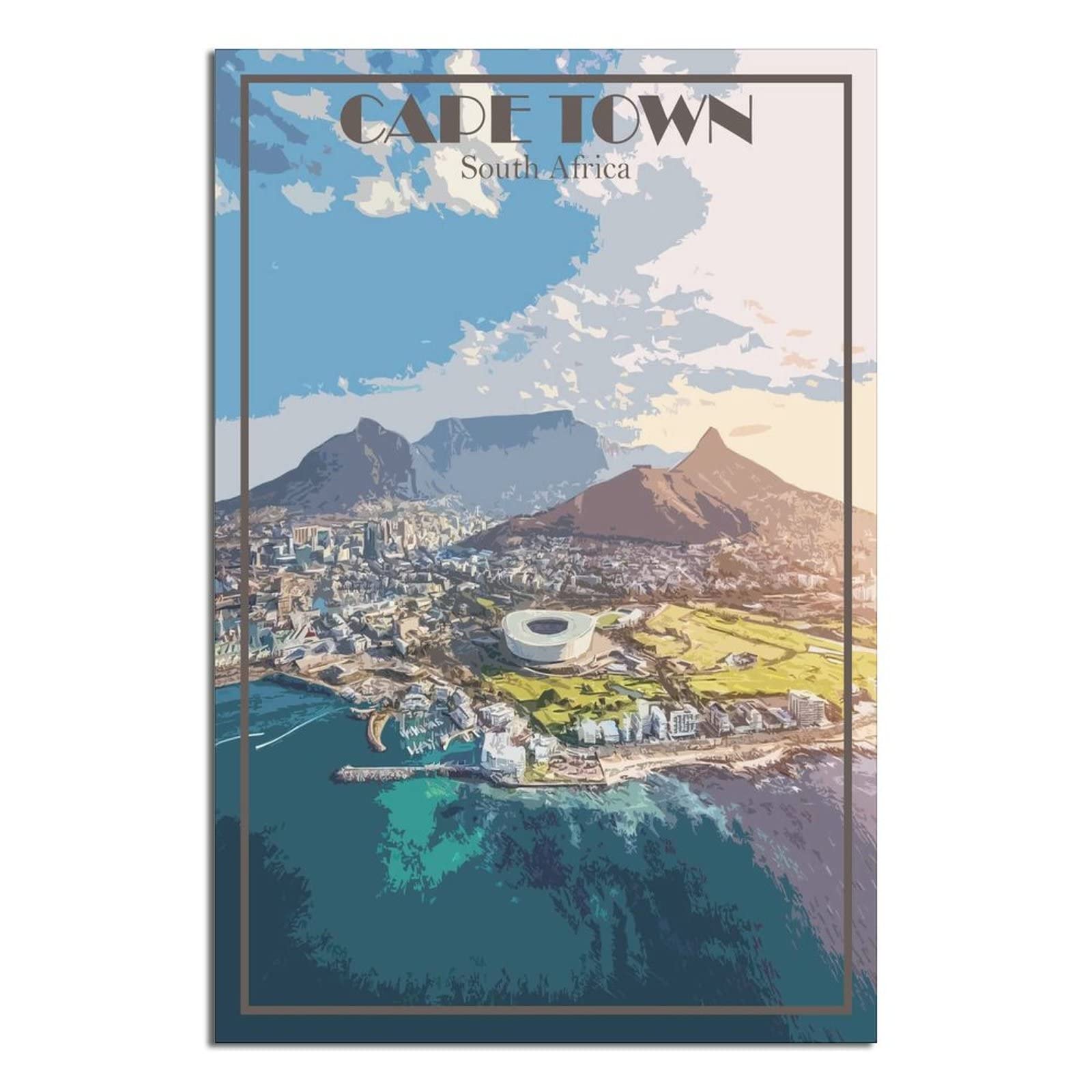 Zsefv Unframe-Style Cape Town South Africa Vintage Travel Poster Skyline Decorative Posters Modern Bedroom Canvas Art Poster Picture Painting Posters Wall Decor Art Gift
