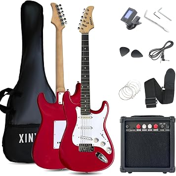 39in Full Size Beginner Electric Guitar Starter Kit w/Case, Strap, 20W Amp, Strings, Pick, Tremolo Bar Red Guitar