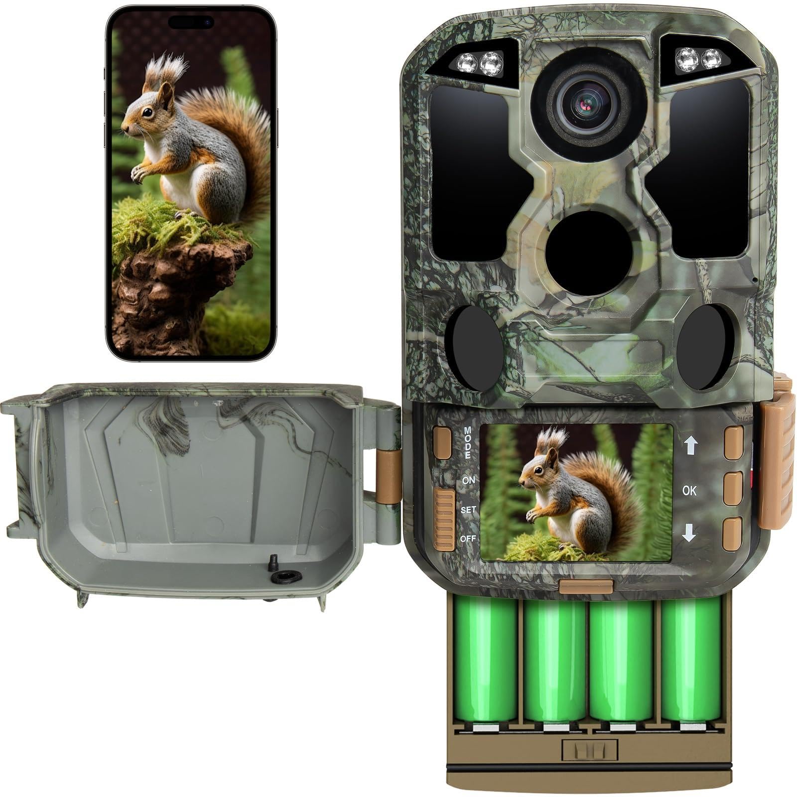 KJK Kamera do obserwacji dzikich zwierząt WLAN 4K 84 MP z kartą pamięci 64 GB, kamera do dzikich zwierząt z noktowizorem, 0,05 s, aktywowany ruchem, IP67, szeroki kąt widzenia 100 m, 130°, 42 diody