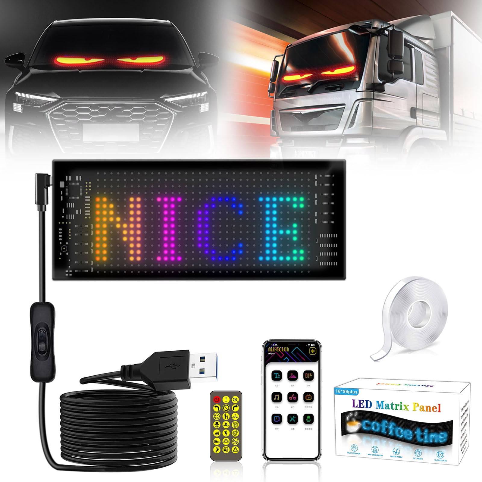 Programmable LED Sign 6.81" x 2.76" Bluetooth APP Controlled LED Advertising Display,Flexible Scrolling LED Sign with USB,Full Color,High Brightness,Waterproof,Multi-task Loop,For Festival Bar Store — image 1