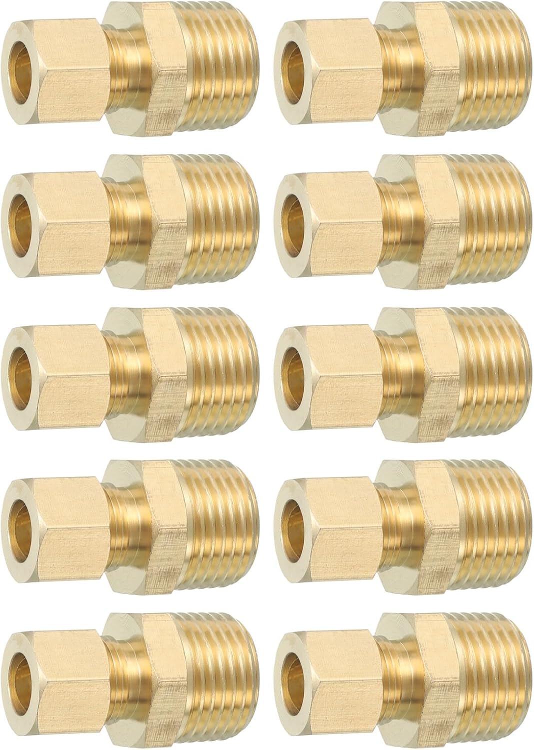 uxcell 10 Pcs Brass Compression Tube Fitting, 3/8" OD x 1/2" NPT Male Connector Compression Union Connector Brass Straight Coupling Adapter for Air Liquid Oil Gas Vacuum Lines
