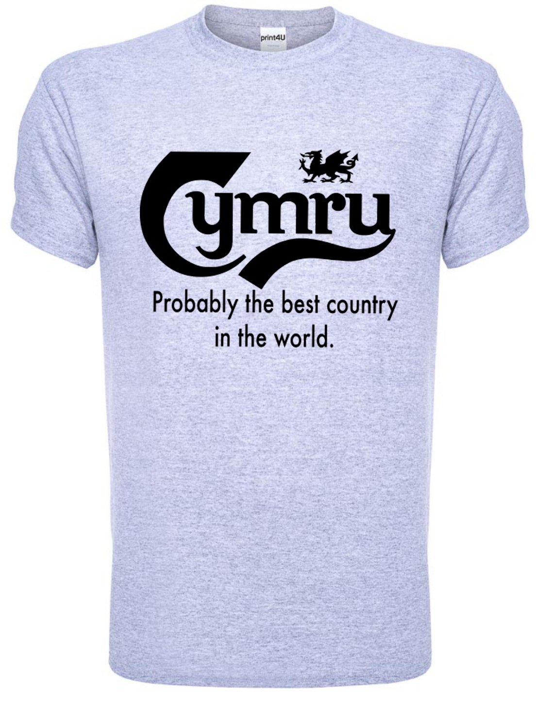 Print4u Men's Grey T-Shirt Wales Cymru Best Country Large Black Text