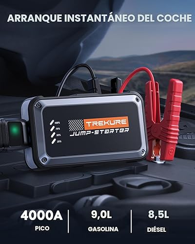 Miniatura 2 de TREKURE Arrancador portátil de batería de automóvil 4000A 16800mAh, batería de coche, cables de arranque portátiles para automóvil (8.0L de