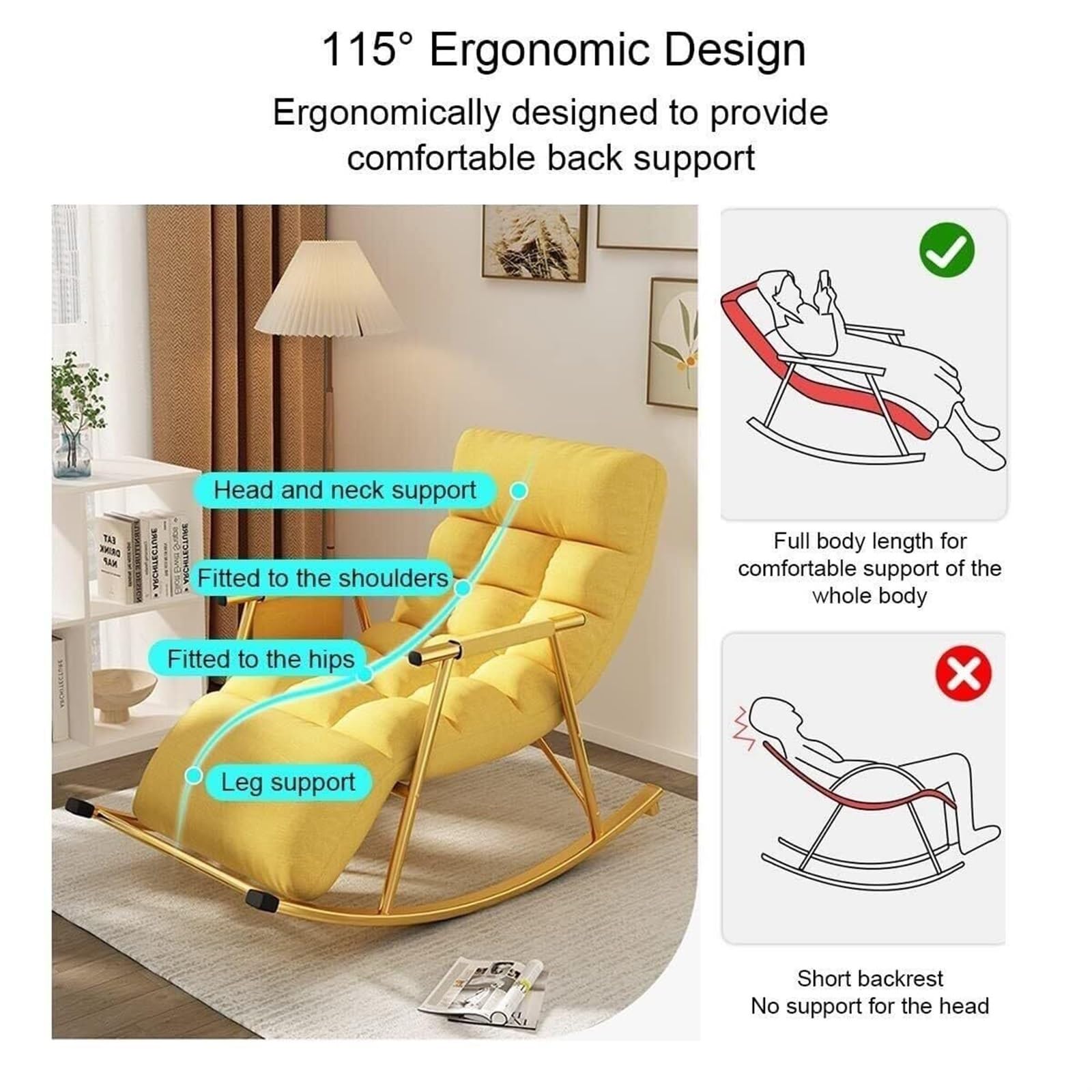 Sedia a Dondolo per Interni, in Tessuto Tecnico Impermeabile, reclinabile, Moderna Camera da Letto, Soggiorno, Poltrona con Schienale Regolabile, divani Singoli per Lettura, Salotto, Balcone