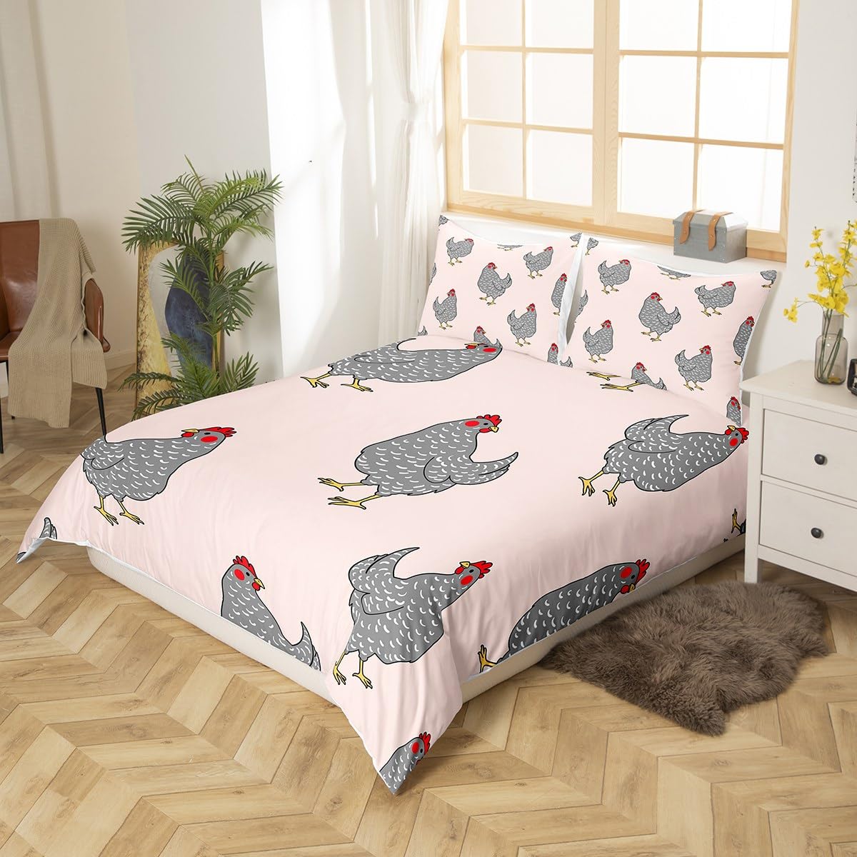 Erosebridal Chicken Duvet Cover Set – 3PC King, Farm Animal Cartoon Kids Bedding
