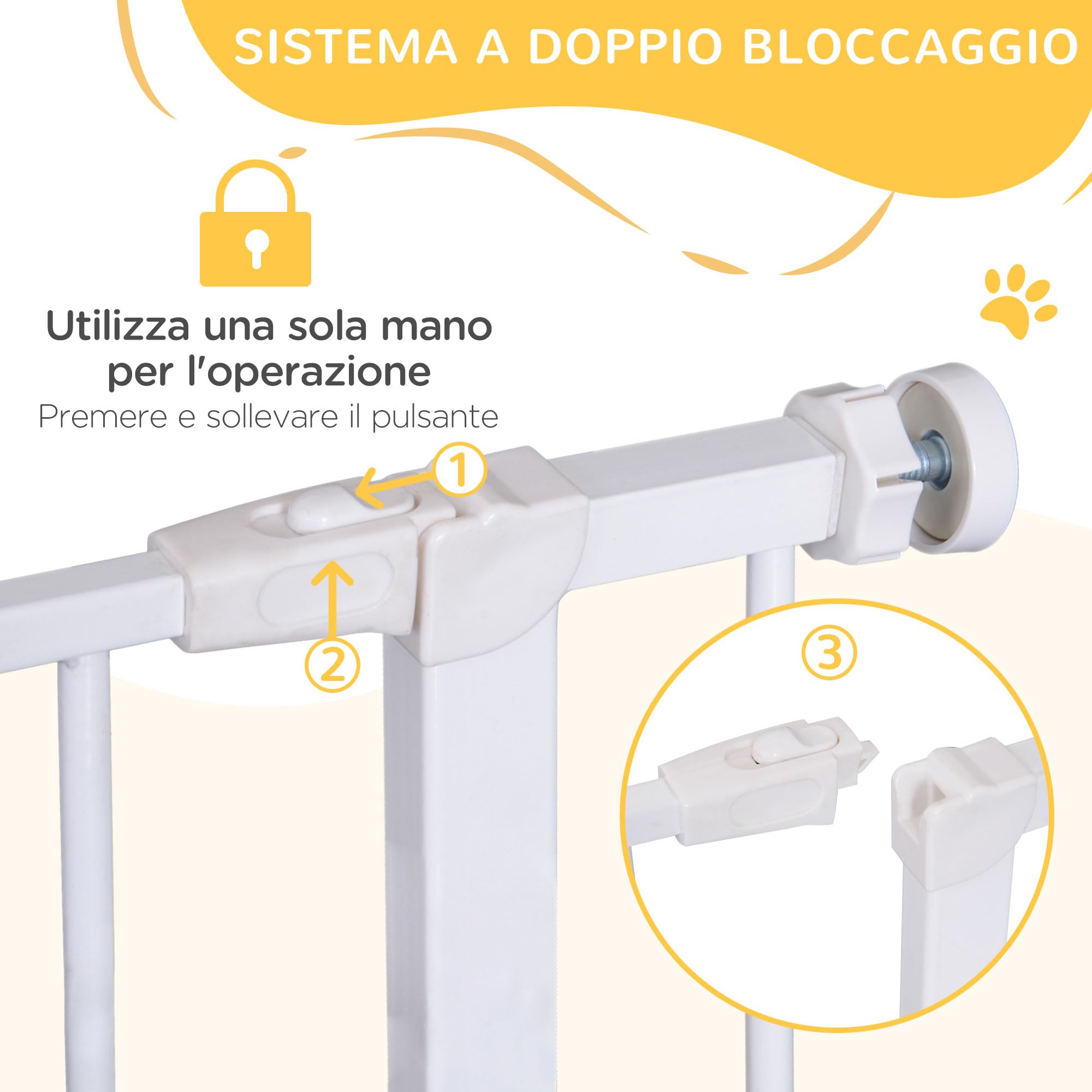 PawHut Cancelletto di Sicurezza per Animali Allargabile Facile Installazione con Supporti a Pressione Acciaio Resistente con una Finitura Verniciata a Polvere Bianco 76x76-82cm