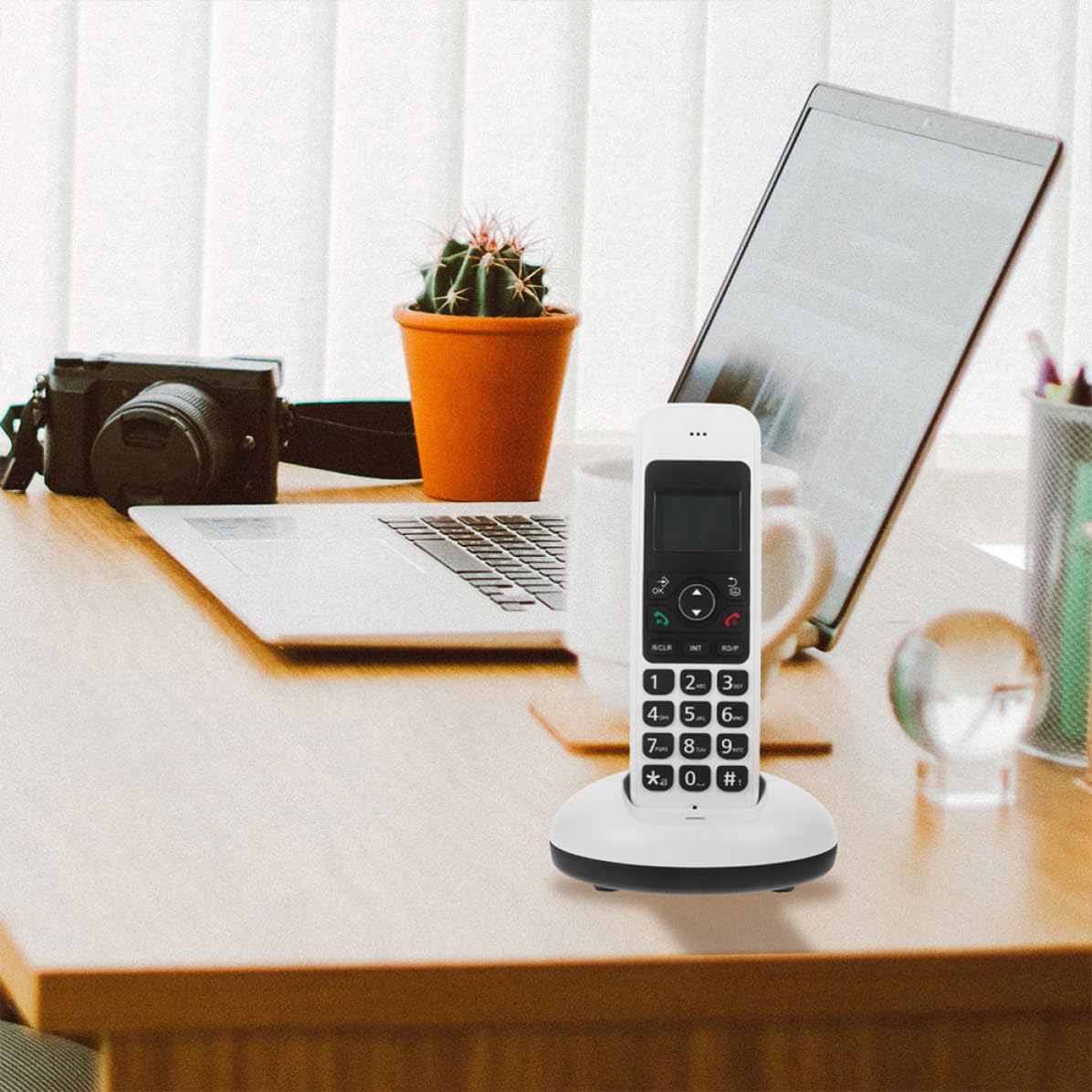 Telefono Cordless Digitale a Tasti Grandi, Telefono di Casa Senza Fili Espandibile, Bianco, Display LCD, ABS, per Casa e Ufficio, per Anziani e Ipovedenti