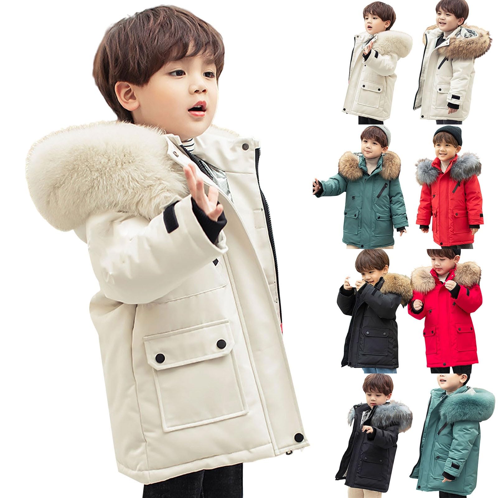 Generisch Piumino per bambini con cappuccio e protezione contro la colpa, giacca trapuntata, tinta unita, a maniche lunghe, comoda e morbida, giacca trapuntata, leggera, elegante
