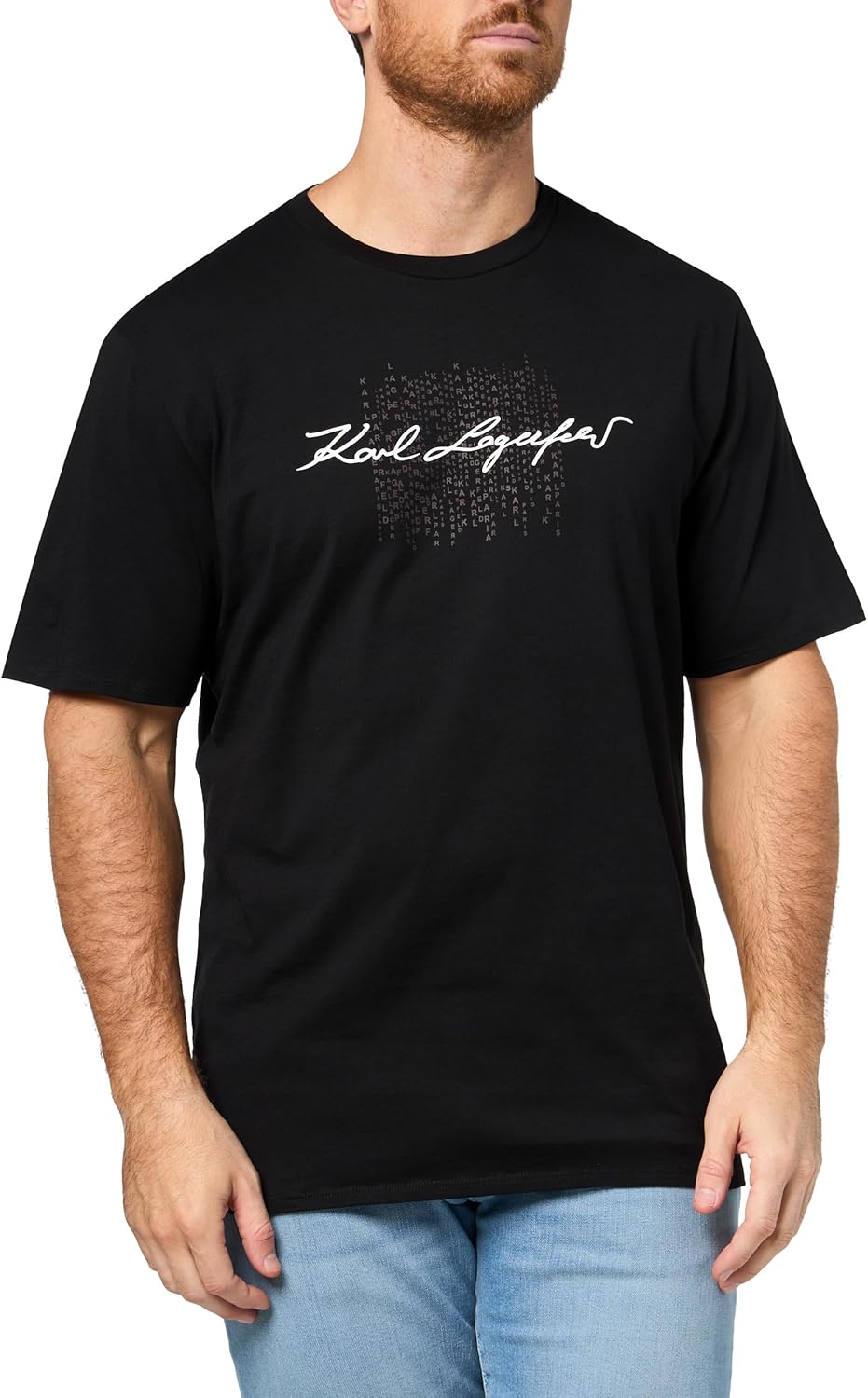 Karl Lagerfeld Mens Crewneck Short Sleeve Cursive Logo Design Relaxed Fit T-Shirt