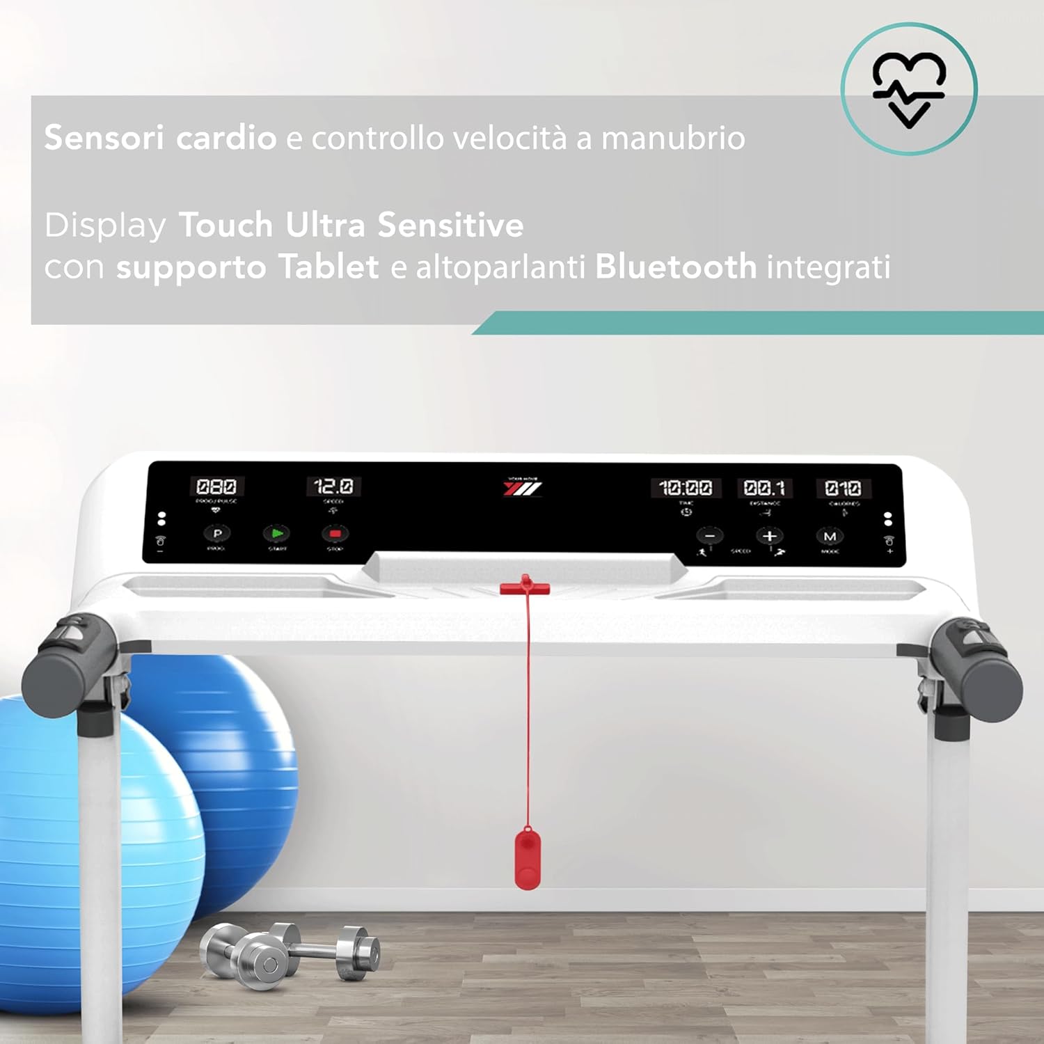 YM Tapis Roulant Elettrico Pieghevole 14 km/h, Brand Italiano, Inclinazione, APP Interattive Kinomap Zwift Bitgym, Ampia Superfice, Sensori Cardio, Salvaspazio, 12 Programmi, NEXT 4000 Your Move Bianco - Immagine 3