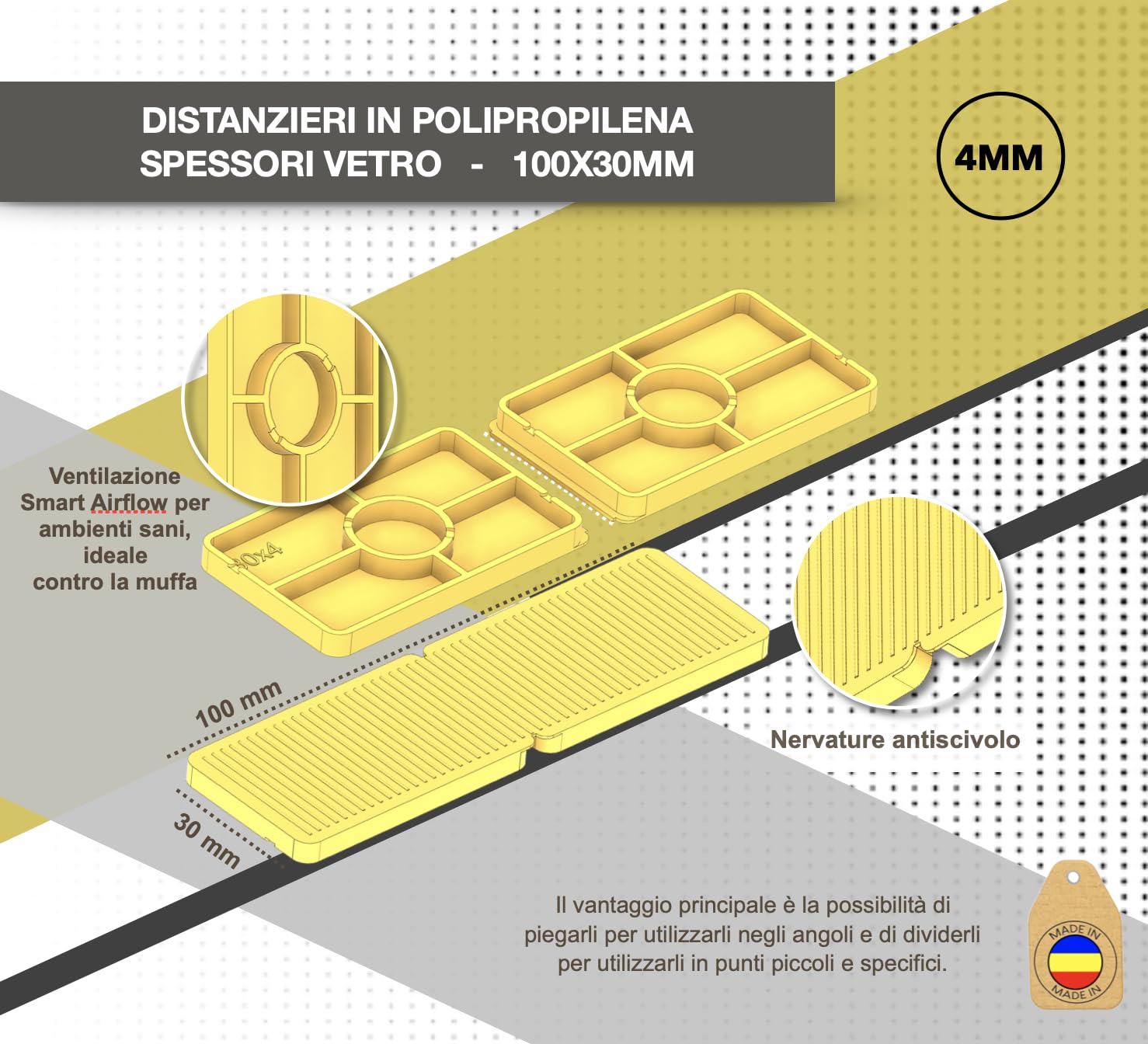 50 Spessori Plastica Divisibili 30x100 mm Distanziatori Piastrelle PVC Finestre 1-5 mm