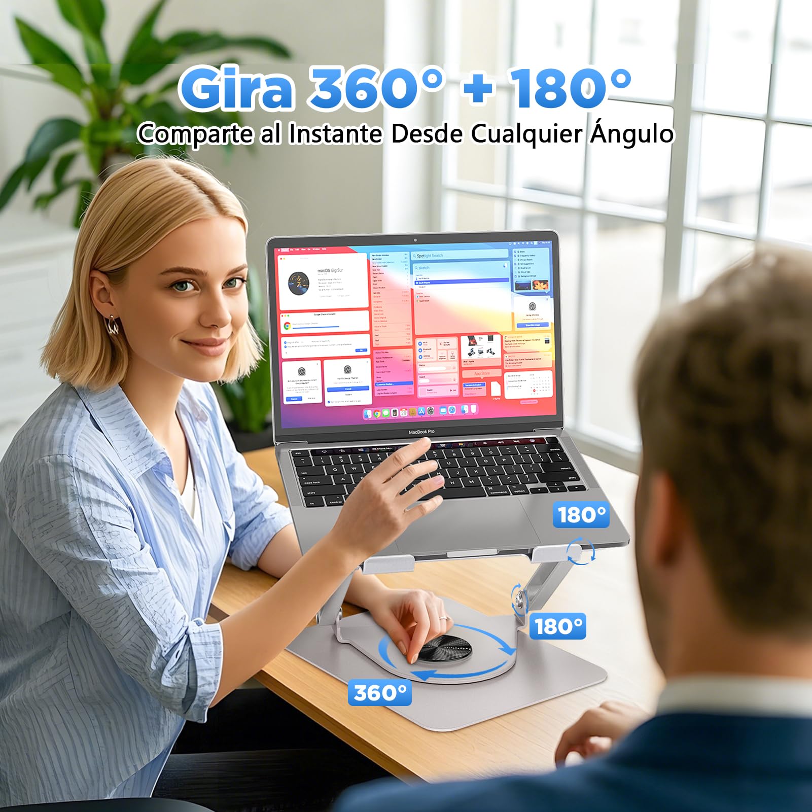 ICARE Soporte Portatil con Base Refrigeradora Portatil Magnético RGB, Giratorio 360°,Carga 10KG, Silencioso 18dB, Elevador para Portatil/Tablet de hasta 16",Plata
