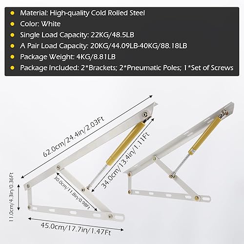 Miniatura 5 de Dyna-Living Black & White Bed Lift Mechanism 2.03FT Hydraulic Bed Lift Kit 22kg48.5lbs Load Capacity Pneumatic Gas Spring Bed Lift